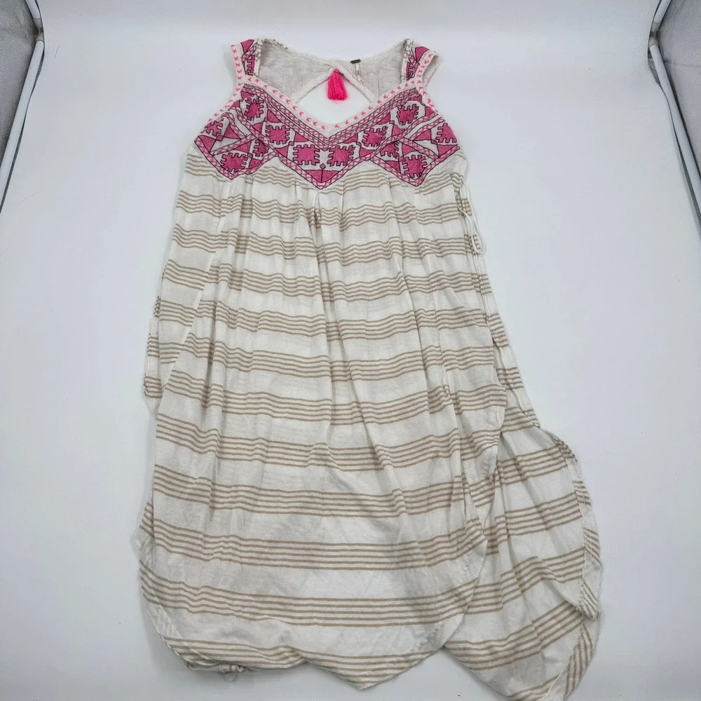 Free People Pink Embroidered Tassel Keyhole Striped Boho Tunic Top Mens M‎